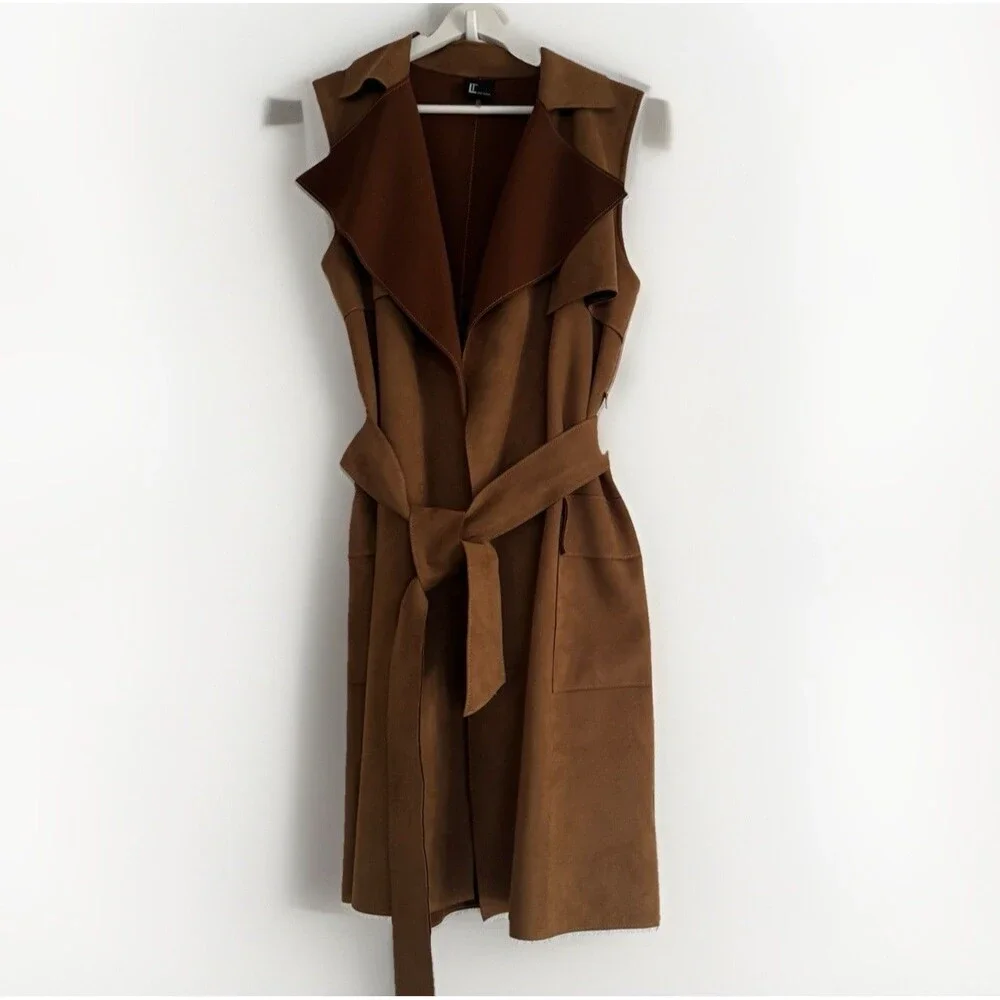 Love Token Long Trench Vest Waistcoat Sleeveless Duster Size XS Microsuede